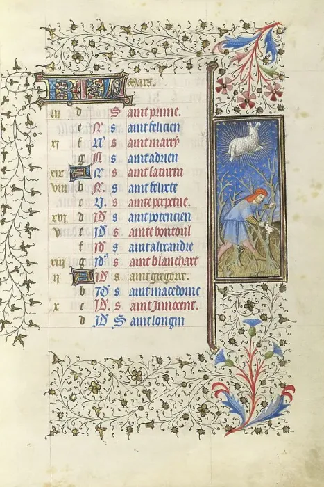 Framed Print : A Man Pruning Vines; Book of Hours, about 1415-1420. Creator: Workshop of the Master of the Rohan Hours Framed Print : A Man Pruning Vines; Book of Hours, about 1415-1420. Creator: Workshop of the Master of the Rohan Hours