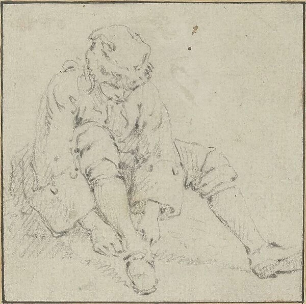 Man Pulling on His Shoe, 1761 / 1763?. Creator: Jean Baptiste Le Prince