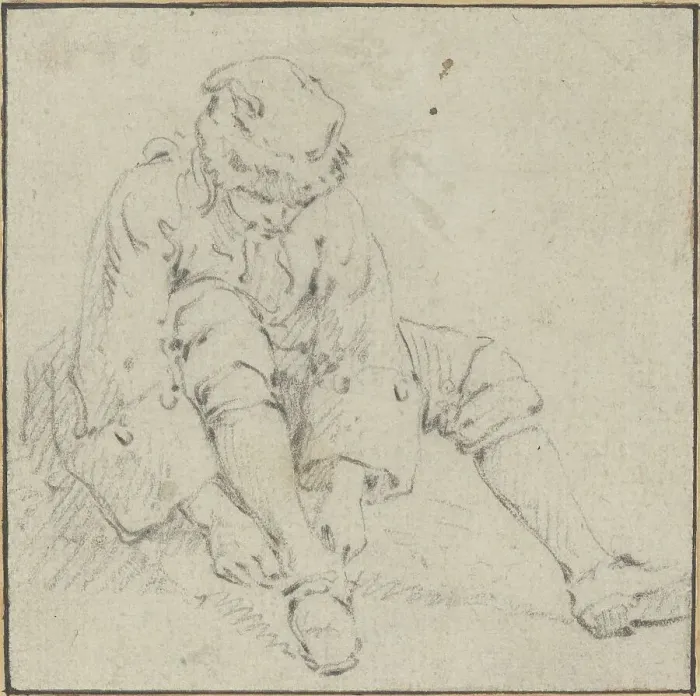 Framed Print : Man Pulling on His Shoe, 1761 / 1763?. Creator: Jean Baptiste Le Prince