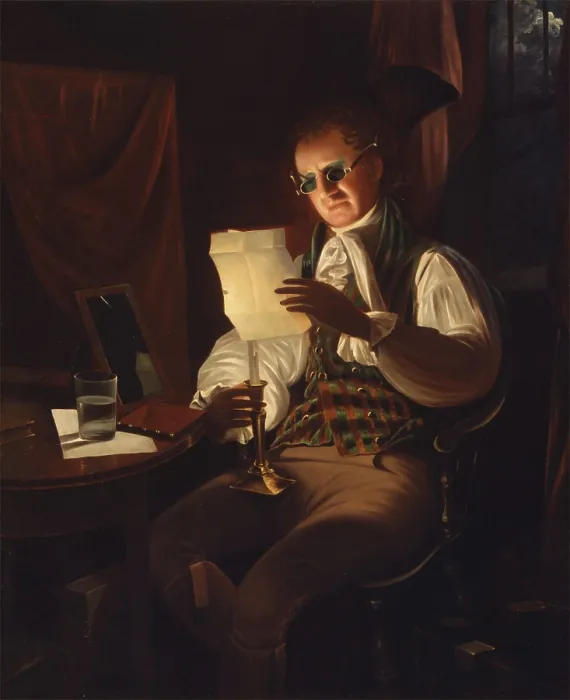 Framed Print : Man Reading by Candlelight, between 1805 and 1808. Creator: Rembrandt Peale Framed Print : Man Reading by Candlelight, between 1805 and 1808. Creator: Rembrandt Peale