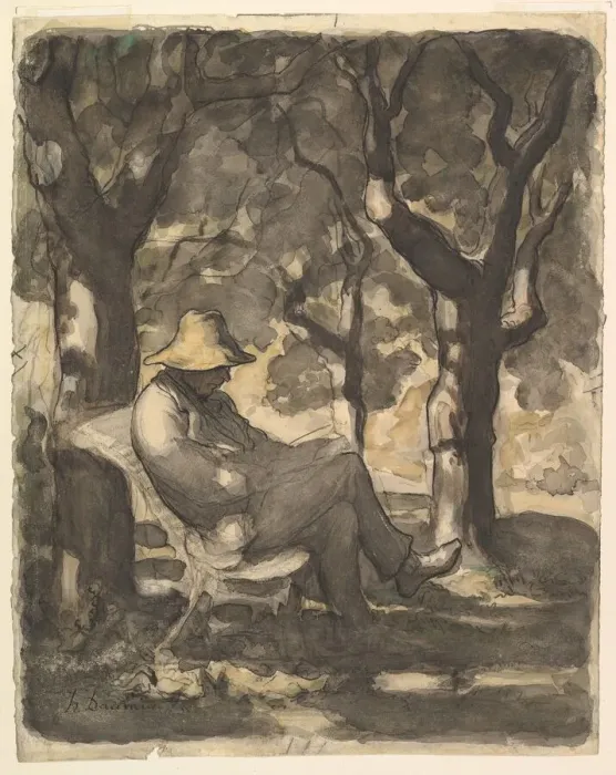 Framed Print : A Man Reading in a Garden (recto); Preliminary sketch for a Man Reading in a Garden (v Framed Print : A Man Reading in a Garden (recto); Preliminary sketch for a Man Reading in a Garden (v