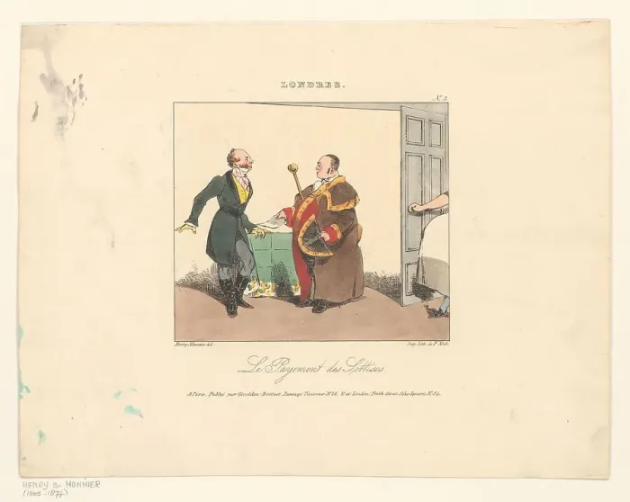 Framed Print : Man receives account for stupidities, 1826. Creator: Henry Bonaventure Monnier Framed Print : Man receives account for stupidities, 1826. Creator: Henry Bonaventure Monnier