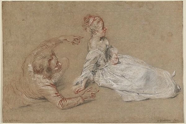 A Man Reclining and a Woman Seated on the Ground, c. 1716. Creator: Jean-Antoine Watteau