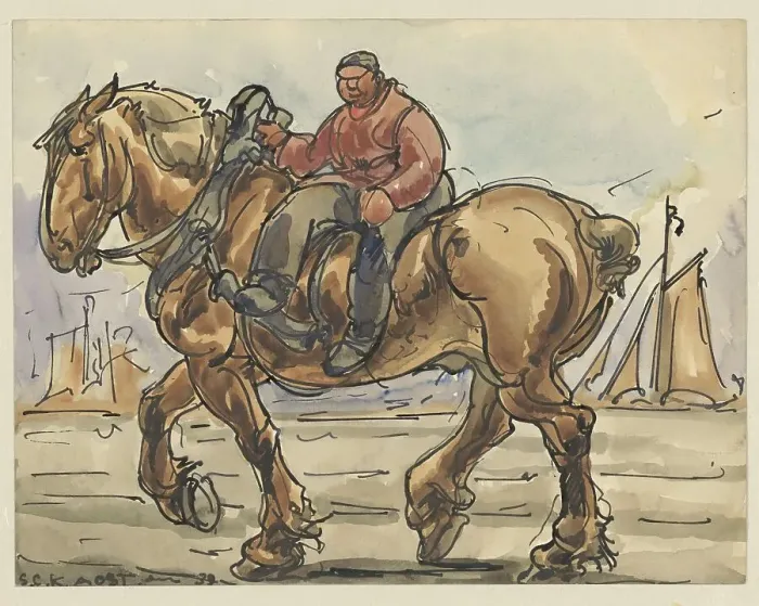 Framed Print : Man riding sidesaddle on a draft horse, 1939. Creator: Alfred Ost Framed Print : Man riding sidesaddle on a draft horse, 1939. Creator: Alfred Ost
