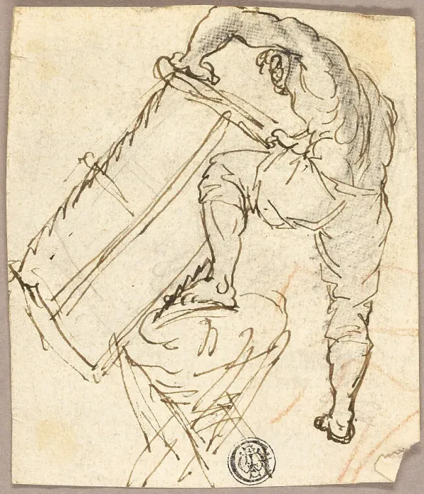 Framed Print : Man Sawing Wood, n.d. Creator: Pier Leone Ghezzi Framed Print : Man Sawing Wood, n.d. Creator: Pier Leone Ghezzi