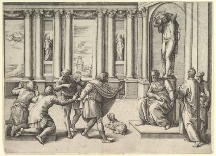 Framed Print : Man Seated Beneath a Statue of Bacchus, Receiving an Audience, ca. 1530-61 Framed Print : Man Seated Beneath a Statue of Bacchus, Receiving an Audience, ca. 1530-61