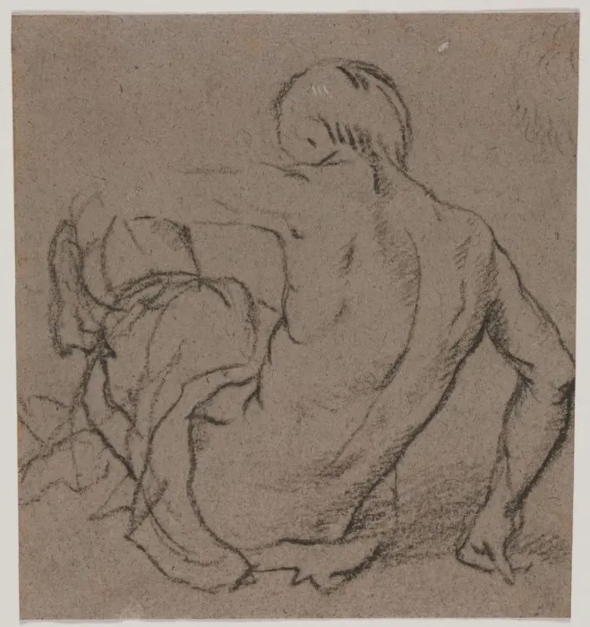 Framed Print : Man Seated on the Ground, Seen from Behind (recto); Sketch (verso), 1500s. Creator: Unknown Framed Print : Man Seated on the Ground, Seen from Behind (recto); Sketch (verso), 1500s. Creator: Unknown