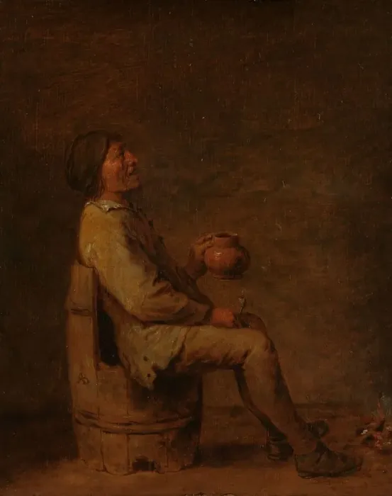 Framed Print : Man Seated Holding a Pipe and a Jug in an Interior, c.1635-c.1645. Creator: Unknown Framed Print : Man Seated Holding a Pipe and a Jug in an Interior, c.1635-c.1645. Creator: Unknown