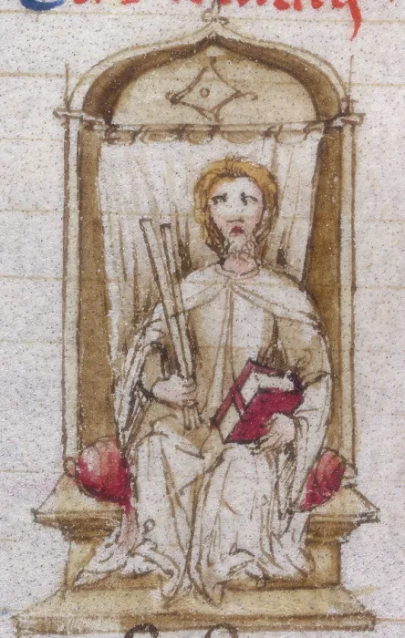 Framed Print : A man seated on a throne holding a book, late12th-early 13th century. Creator: Unknown Framed Print : A man seated on a throne holding a book, late12th-early 13th century. Creator: Unknown