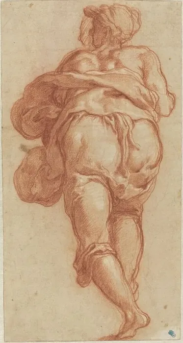Framed Print : A Man Seen from Behind [recto], c. 1555. Creator: Taddeo Zuccaro