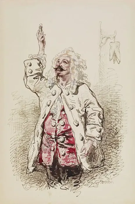 Framed Print : Man in Seventeenth-century Costume, 1852-1866. Creator: Paul Gavarni Framed Print : Man in Seventeenth-century Costume, 1852-1866. Creator: Paul Gavarni