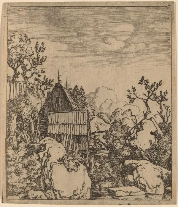 Framed Print : Man on a Small Wooden Bridge, probably c. 1645 / 1656. Creator: Allart van Everdingen Framed Print : Man on a Small Wooden Bridge, probably c. 1645 / 1656. Creator: Allart van Everdingen