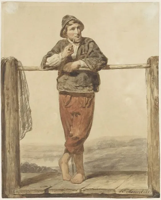 Framed Print : Man smoking a pipe, 1850. Creator: Johannes Eugel Masurel
