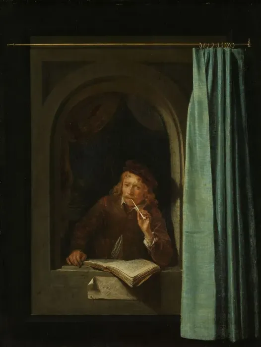 Framed Print : Man Smoking a Pipe, c.1650. Creator: Gerrit Dou Framed Print : Man Smoking a Pipe, c.1650. Creator: Gerrit Dou