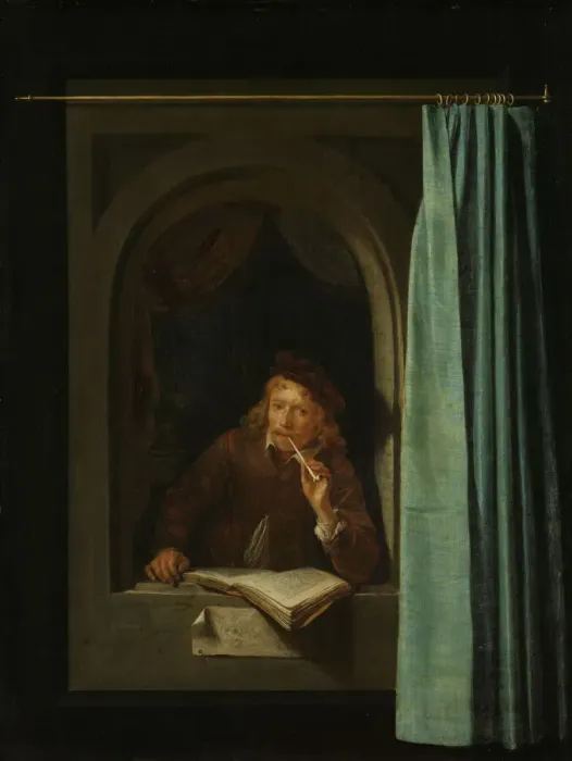 Framed Print : Man Smoking a Pipe. Self-Portrait, 1650. Creator: Dou, Gerard (Gerrit) (1613-1675) Framed Print : Man Smoking a Pipe. Self-Portrait, 1650. Creator: Dou, Gerard (Gerrit) (1613-1675)