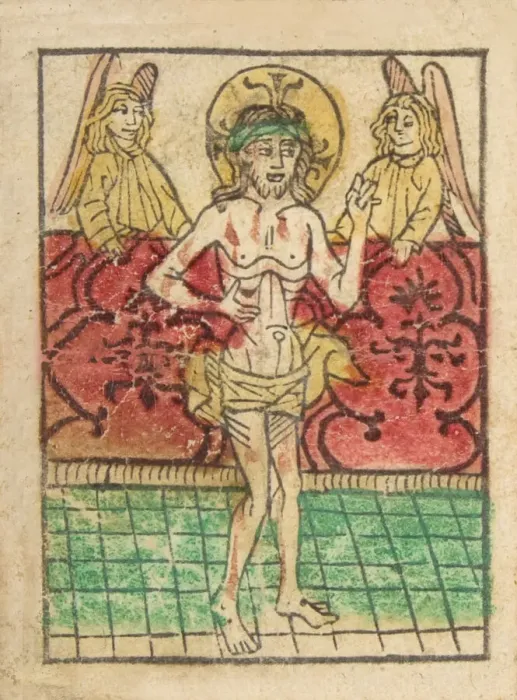 Framed Print : The Man of Sorrows between Two Angels (Schr. 900), 15th century. 15th century. Creator: Anon Framed Print : The Man of Sorrows between Two Angels (Schr. 900), 15th century. 15th century. Creator: Anon