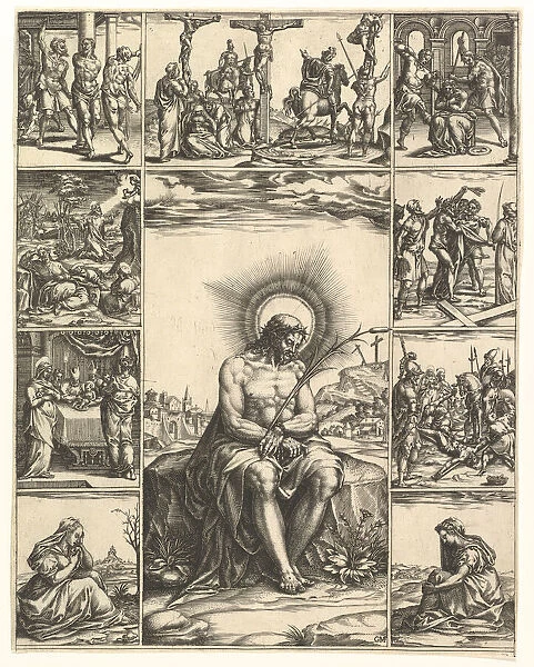 The Man of Sorrows; an image of Christ surrounded by nine vignettes depicting scenes of