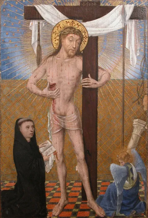 Framed Print : Man of Sorrows with Kneeling Donor, fourth quarter 15th century with modern additons Framed Print : Man of Sorrows with Kneeling Donor, fourth quarter 15th century with modern additons