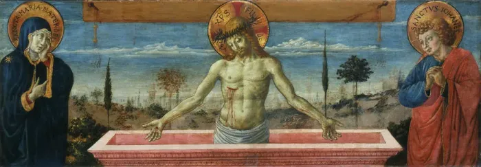 Framed Print : Man of Sorrows between Virgin and Saint John the Evangelist, 1469-1474. Creator: Gozzoli Framed Print : Man of Sorrows between Virgin and Saint John the Evangelist, 1469-1474. Creator: Gozzoli