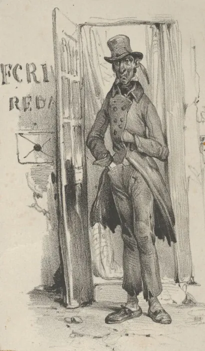 Framed Print : Man standing in a doorway, mid-19th century. Creator: Victor Adam Framed Print : Man standing in a doorway, mid-19th century. Creator: Victor Adam