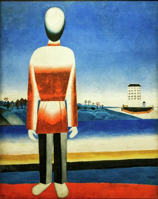 Framed Print : Man in a suprematist landscape, c1930-1931. Creator: Malevich, Kasimir Severinovich (1878-1935) Framed Print : Man in a suprematist landscape, c1930-1931. Creator: Malevich, Kasimir Severinovich (1878-1935)