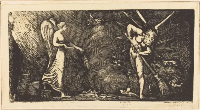 Framed Print : The Man Sweeping the Interpreters Parlor, c. 1820 / 1822. Creator: William Blake Framed Print : The Man Sweeping the Interpreters Parlor, c. 1820 / 1822. Creator: William Blake