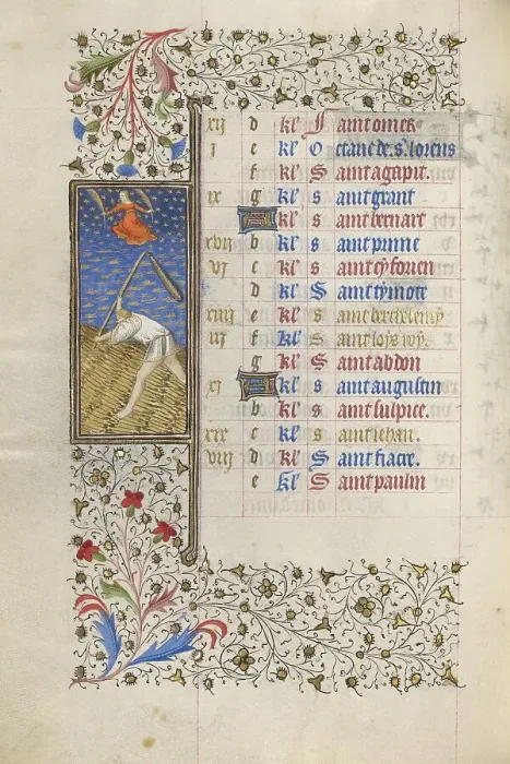 Framed Print : A Man Threshing; Book of Hours, about 1415-1420. Creator: Workshop of the Master of the Rohan Hours Framed Print : A Man Threshing; Book of Hours, about 1415-1420. Creator: Workshop of the Master of the Rohan Hours