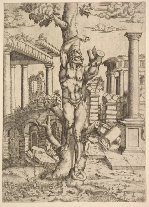 Framed Print : Man Against a Tree, ca. 1543-44. Creator: Master IQV Framed Print : Man Against a Tree, ca. 1543-44. Creator: Master IQV