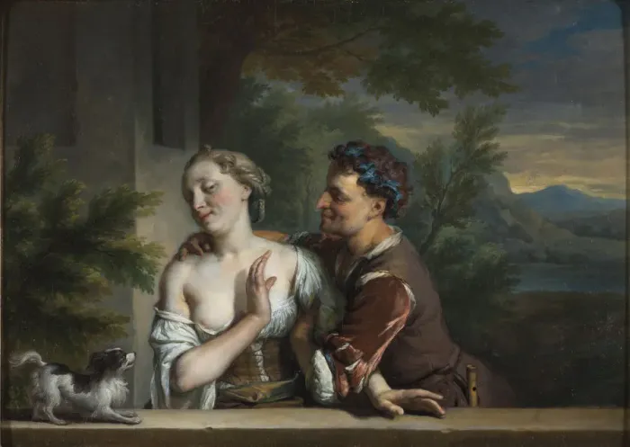 Framed Print : A Man Trying to embrace a Woman Framed Print : A Man Trying to embrace a Woman