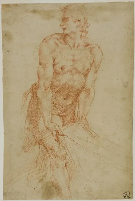 Framed Print : Man Tugging on Sheet: Study for the Entombment [Sacristy of the Certosa di San... 1595 / 96. Creator: Giuseppe Cesari Framed Print : Man Tugging on Sheet: Study for the Entombment [Sacristy of the Certosa di San... 1595 / 96. Creator: Giuseppe Cesari