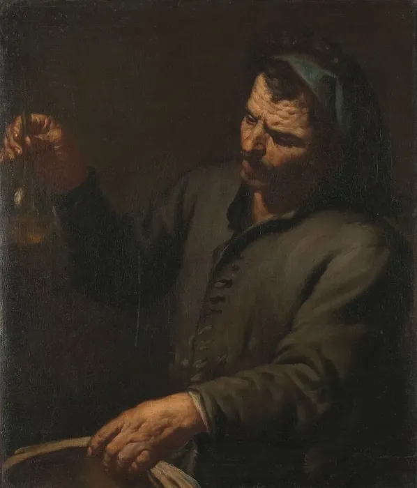 Framed Print : Man with Urine Bottle in his Hand, c.1650-c.1674. Creator: Antonio Zanchi Framed Print : Man with Urine Bottle in his Hand, c.1650-c.1674. Creator: Antonio Zanchi