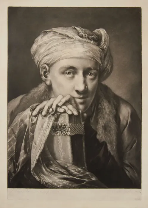 Framed Print : Man Wearing A Turban And Leaning On A Book, 1760. Creator: Thomas Frye Framed Print : Man Wearing A Turban And Leaning On A Book, 1760. Creator: Thomas Frye