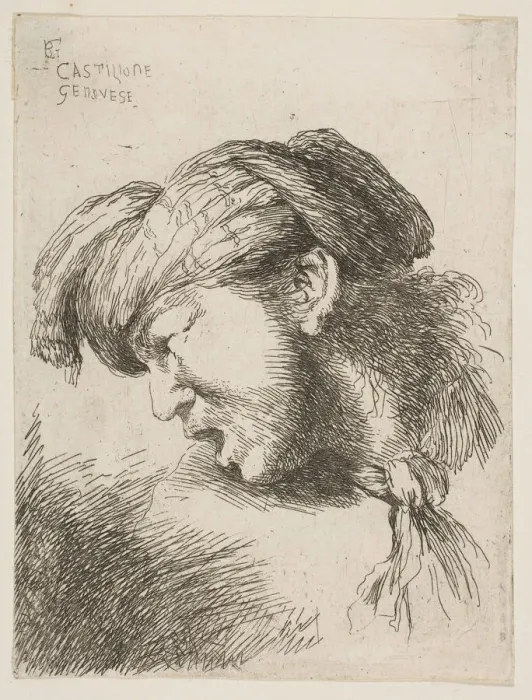 Framed Print : Man wearing a turban, a tie fastened around his neck, facing left, from the series of Framed Print : Man wearing a turban, a tie fastened around his neck, facing left, from the series of