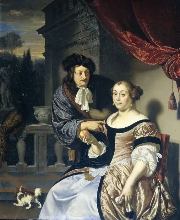 Framed Print : A Man and a Woman, 1678. Creator: Frans van Mieris I Framed Print : A Man and a Woman, 1678. Creator: Frans van Mieris I