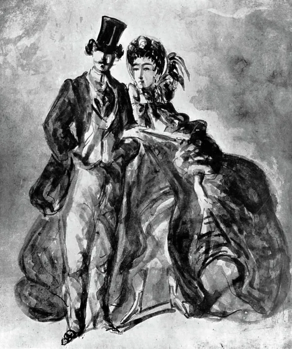 Framed Print : Man and Woman, 19th century, (1930). Artist: Constantin Guys Framed Print : Man and Woman, 19th century, (1930). Artist: Constantin Guys