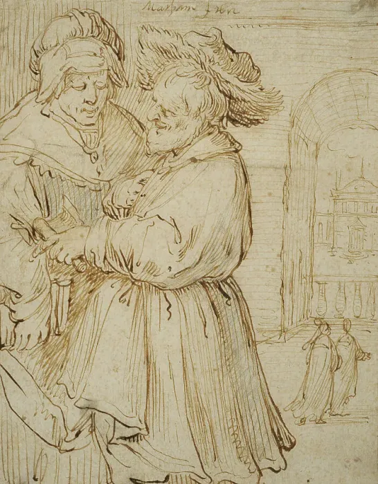 Framed Print : A Man and a Woman Conversing, 1612. Creator: Jacob Matham Framed Print : A Man and a Woman Conversing, 1612. Creator: Jacob Matham
