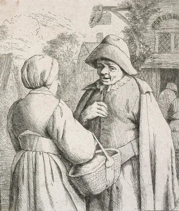 Framed Print : Man and woman conversing, 1673. Creator: Adriaen van Ostade Framed Print : Man and woman conversing, 1673. Creator: Adriaen van Ostade