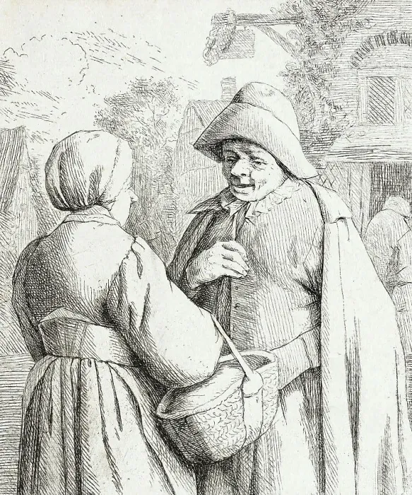 Framed Print : Man and Woman Conversing, c1673. Creator: Adriaen van Ostade Framed Print : Man and Woman Conversing, c1673. Creator: Adriaen van Ostade