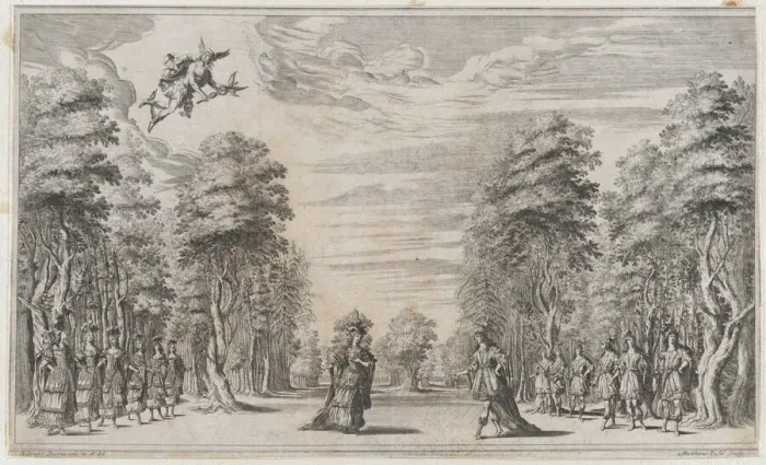 Framed Print : A man and a woman conversing at center, surrounded by a row of young men to the right and... 1668. Creator: Mathaus Küsel Framed Print : A man and a woman conversing at center, surrounded by a row of young men to the right and... 1668. Creator: Mathaus Küsel