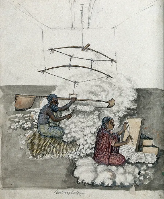 Framed Print : A man and a woman making cotton, (between 1800 and 1899?). Creator: Unknown Framed Print : A man and a woman making cotton, (between 1800 and 1899?). Creator: Unknown
