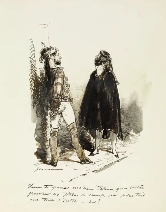 Framed Print : Man and woman in Masquerade costumes, 1804-1866. Creator: Paul Gavarni Framed Print : Man and woman in Masquerade costumes, 1804-1866. Creator: Paul Gavarni
