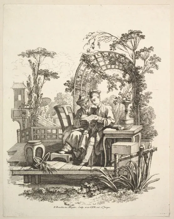 Framed Print : Man and Woman Reading, ca. 1742. Creator: Gabriel Huquier Framed Print : Man and Woman Reading, ca. 1742. Creator: Gabriel Huquier