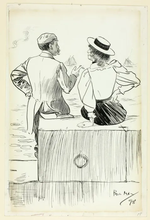 Framed Print : Man and Woman Sitting on Wharf, 1898. Creator: Philip William May Framed Print : Man and Woman Sitting on Wharf, 1898. Creator: Philip William May