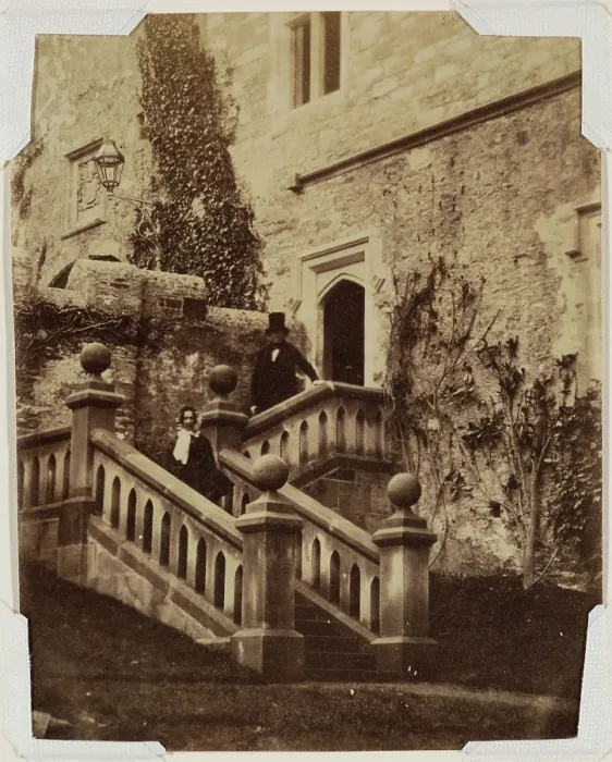 Framed Print : Man and Woman Standing on Exterior Stairs, c1870. Creator: Francis Edmund Currey Framed Print : Man and Woman Standing on Exterior Stairs, c1870. Creator: Francis Edmund Currey