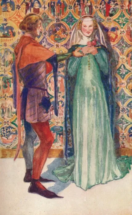 Framed Print : A Man and Woman of The Time of Edward II, 1907. Artist: Dion Clayton Calthrop Framed Print : A Man and Woman of The Time of Edward II, 1907. Artist: Dion Clayton Calthrop