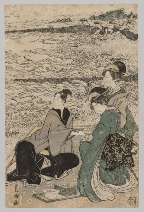 Framed Print : Man and Two Women at the Sea Shore, 1769-1825. Creator: Utagawa Toyokuni (Japanese, 1769-1825) Framed Print : Man and Two Women at the Sea Shore, 1769-1825. Creator: Utagawa Toyokuni (Japanese, 1769-1825)