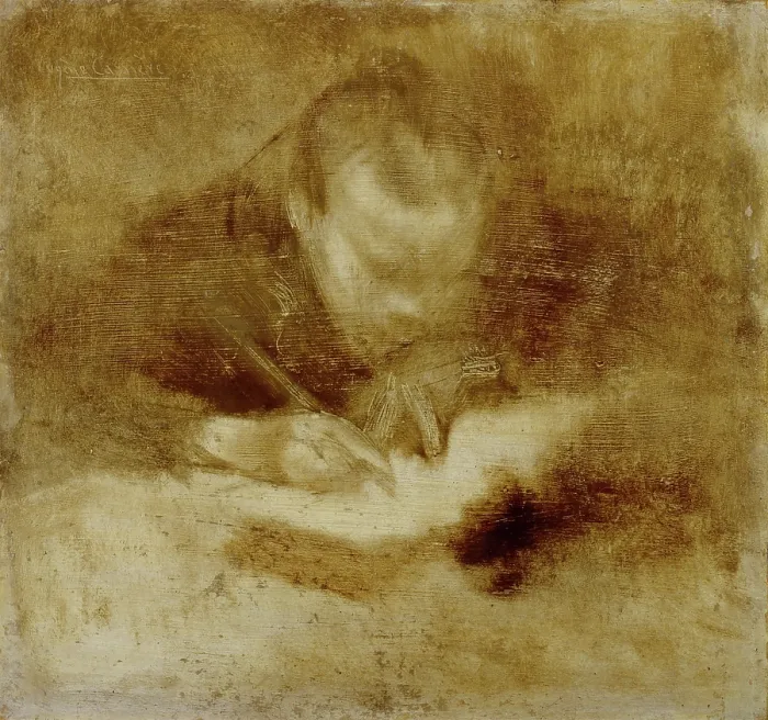 Framed Print : Man Writing, c1880s. Creator: Eugene Carriere Framed Print : Man Writing, c1880s. Creator: Eugene Carriere
