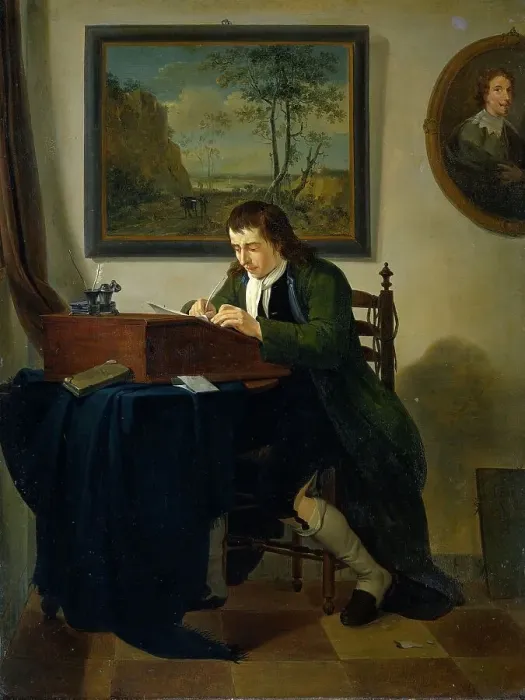 Framed Print : A Man Writing at his Desk, 1784. Creator: Jan Ekels the Younger Framed Print : A Man Writing at his Desk, 1784. Creator: Jan Ekels the Younger