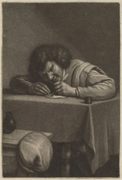Framed Print : A Man Writing at a Table. Creator: Wallerant Vaillant Framed Print : A Man Writing at a Table. Creator: Wallerant Vaillant