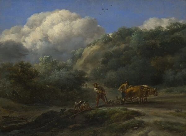 A Man and a Youth ploughing with Oxen, c. 1650. Artist: Berchem, Nicolaes (Claes) Pietersz, the Elder (1620-1683)